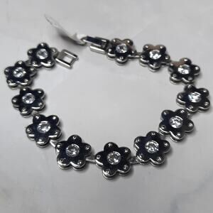 Stainless Steel Floral Bracelet Crystals Accents
